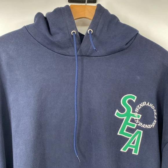 Wind and Sea‎ Hoodie Men's Size XL Navy Cotton Long Sleeve Drawstring Sweatshirt - Picture 3 of 12